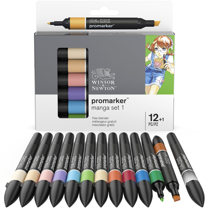 Promarker 12-set + blender (Manga set 1) i gruppen Pennor / Konstnärspennor / Illustrationsmarkers hos Pen Store (100558)