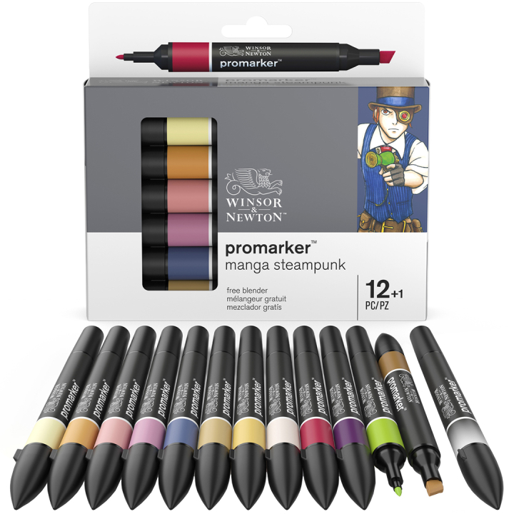 Promarker 12-set + blender (Manga Steampunk) i gruppen Pennor / Konstnärspennor / Tuschpennor hos Pen Store (100562)