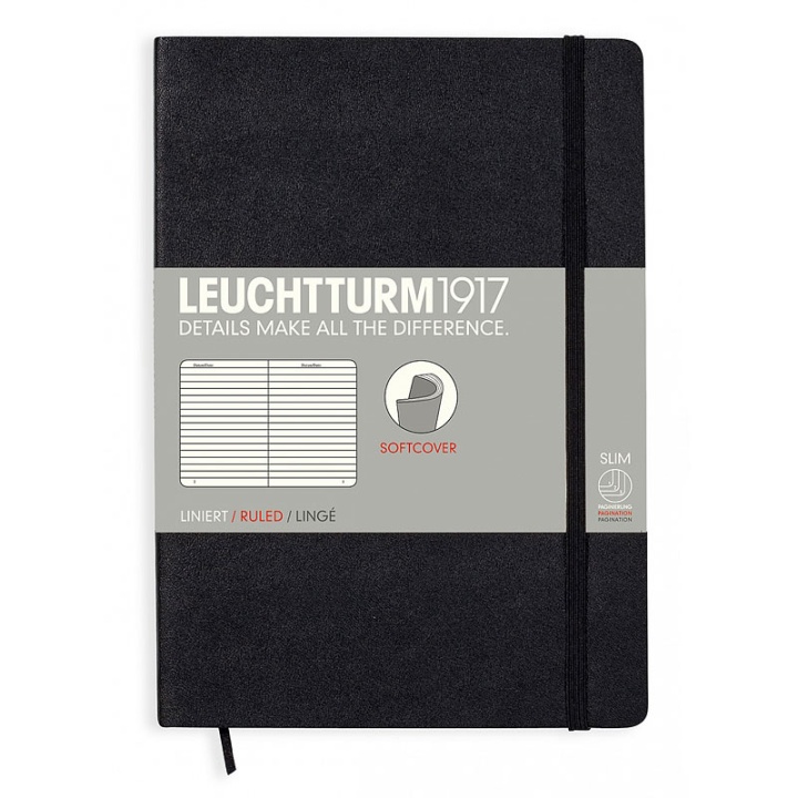 Läs mer om Leuchtturm1917 Notebook A5 Soft Cover Black Ruled