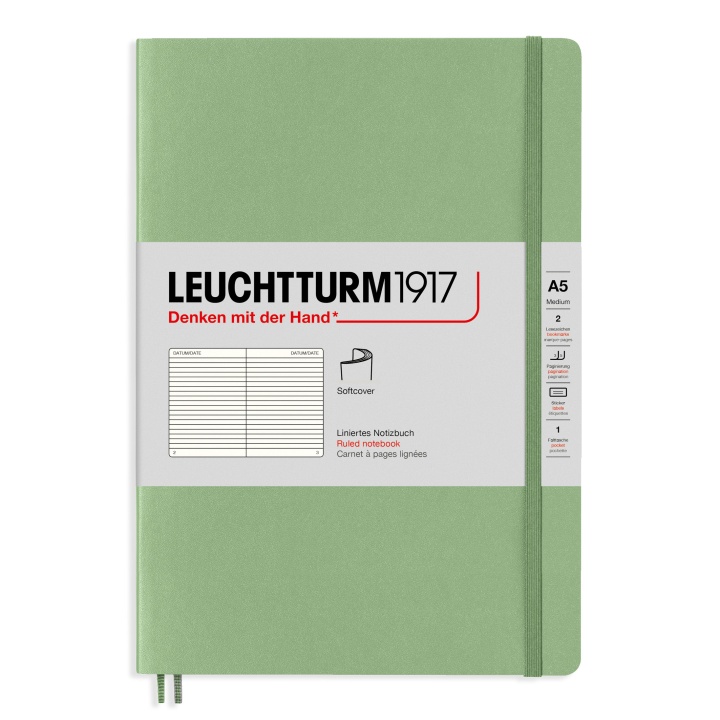 Läs mer om Leuchtturm1917 Notebook A5 Soft Cover Sage Dotted