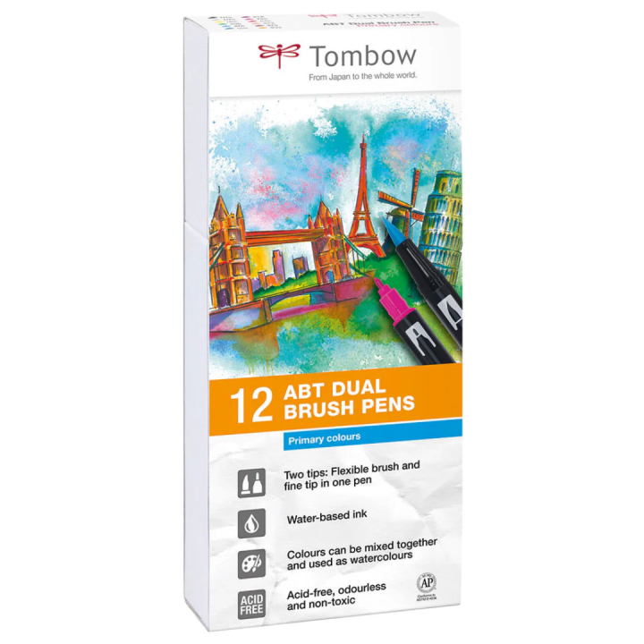 ABT Dual Brush pen 12-set Primary i gruppen Pennor / Konstnärspennor / Tuschpennor hos Pen Store (101081)