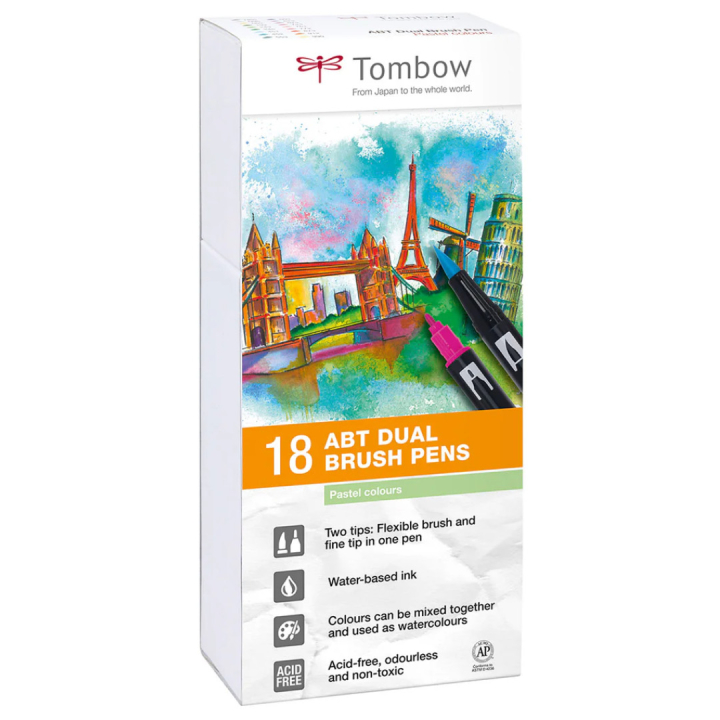 ABT Dual Brush pen 18-set Pastel i gruppen Pennor / Konstnärspennor / Penselpennor hos Pen Store (101096)