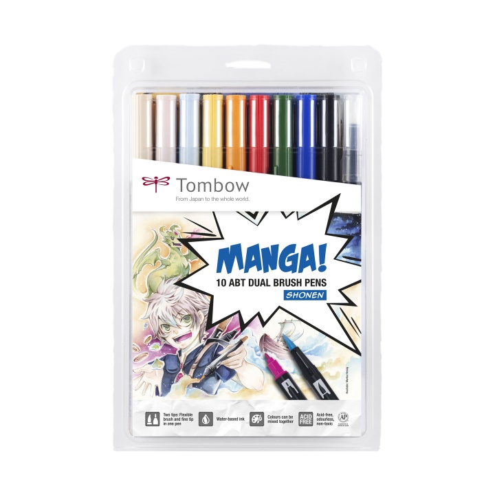 ABT Dual Brush 10-Set Manga Shonen i gruppen Pennor / Konstnärspennor / Penselpennor hos Pen Store (101101)