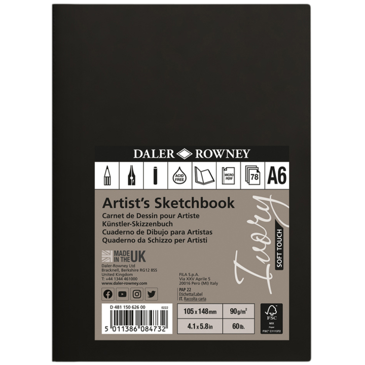 Ivory Sketchbook Soft Cover A6 i gruppen Papper & Block / Konstnärsblock / Skissböcker hos Pen Store (101453)