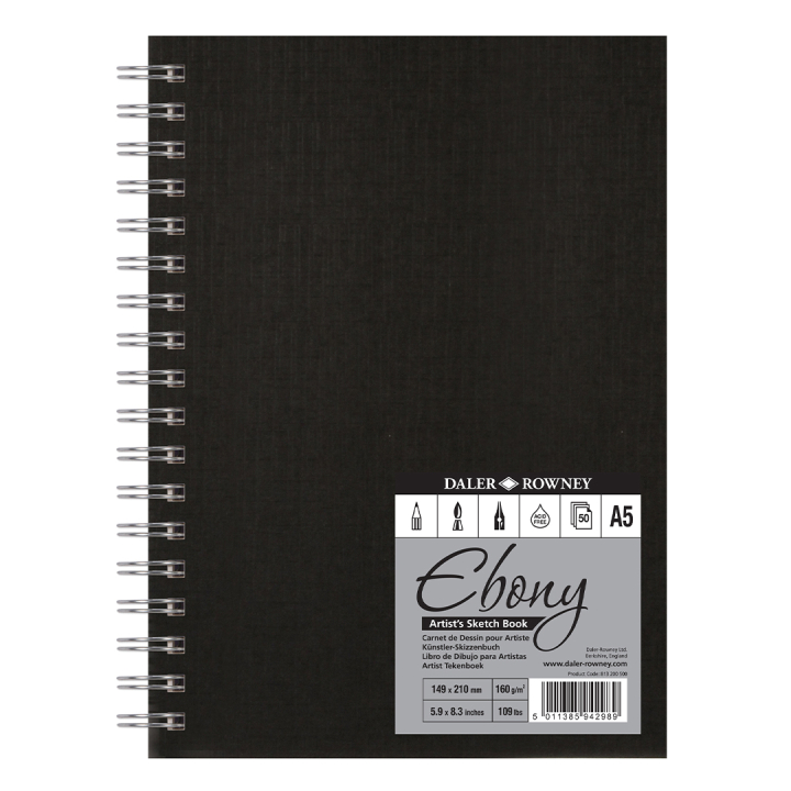 Ebony Artist's Sketch Book Spiral A5 i gruppen Papper & Block / Konstnärsblock / Skissböcker hos Pen Store (101471)