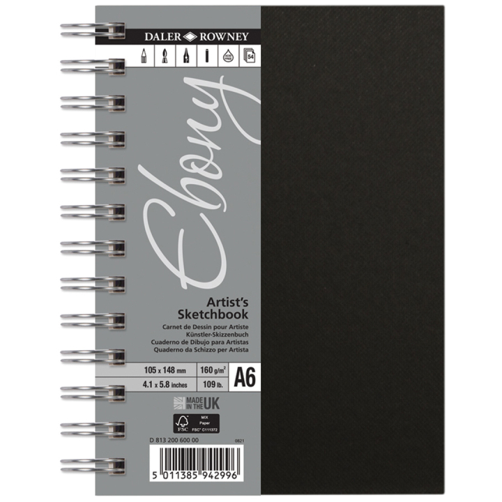 Läs mer om Daler-Rowney Ebony Artists Sketch Book Spiral A6