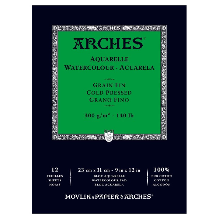 Läs mer om Arches Akvarellblock CP 300g 23x31cm 12 ark