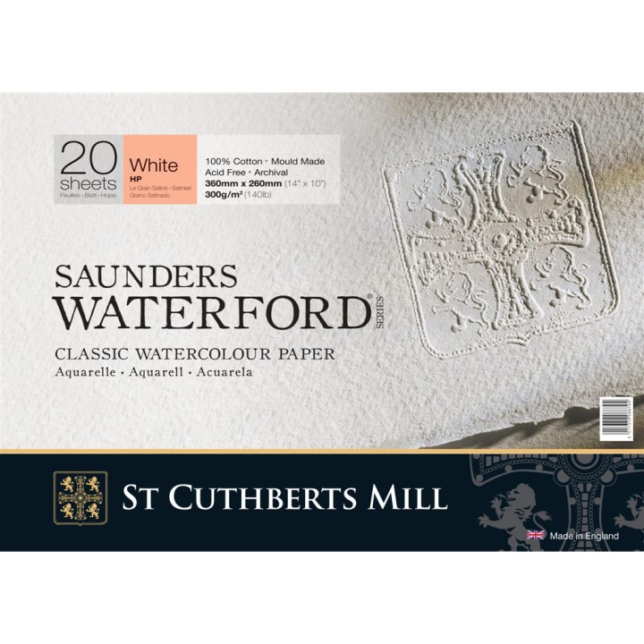 Läs mer om St Cuthberts Mill Saunders Waterford Akvarellblock White HP 36x26 cm 300g