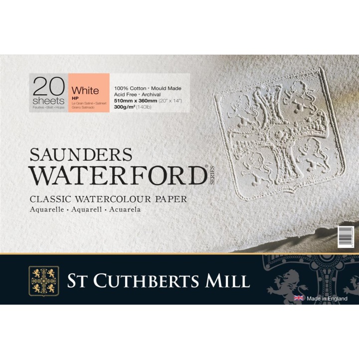 Läs mer om St Cuthberts Mill Saunders Waterford Akvarellblock White HP 51x36 cm 300g