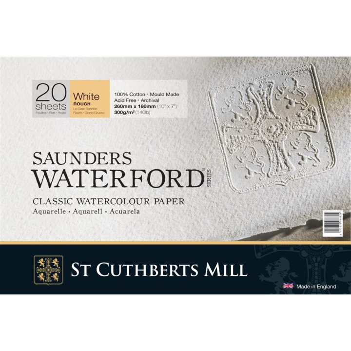Läs mer om St Cuthberts Mill Saunders Waterford Akvarellblock White Roughx18 cm 300g