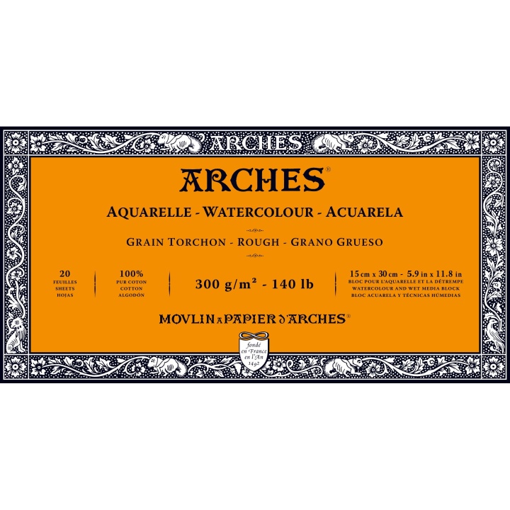 Läs mer om Arches Akvarellblock Rough 300g 15x30cm