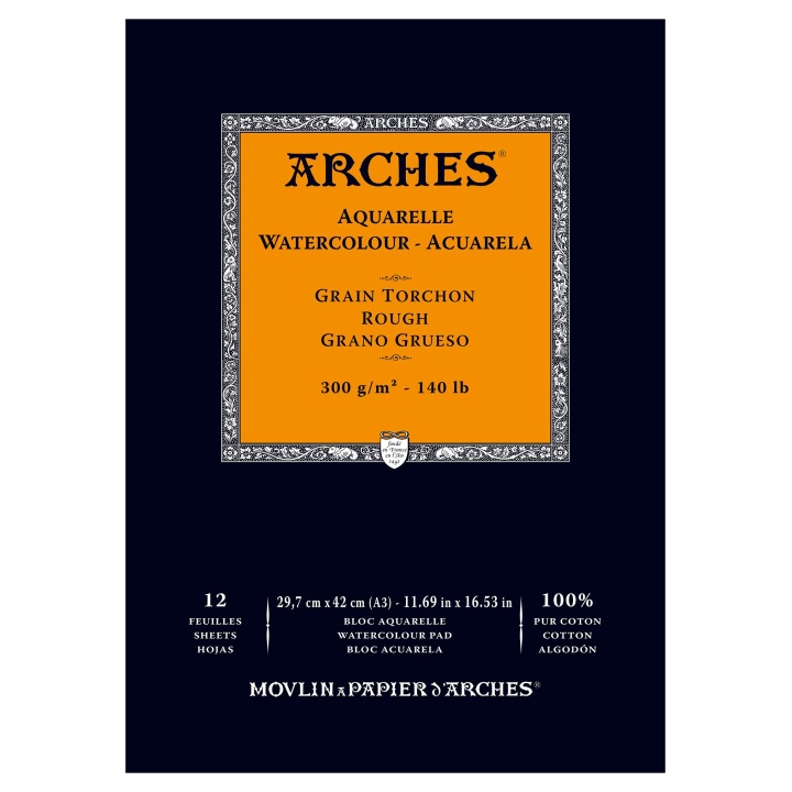 Läs mer om Arches Akvarellblock Rough 300g A3 12 ark