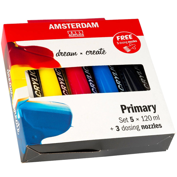 Akrylfärg Primary Set + Munstycken i gruppen Konstnärsmaterial / Konstnärsfärger / Akrylfärg hos Pen Store (104069)