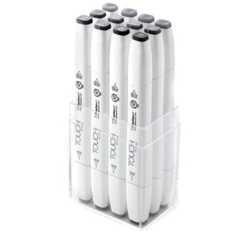 Twin Brush Marker 12-set Cool Grey i gruppen Pennor / Konstnärspennor / Penselpennor hos Pen Store (105312)