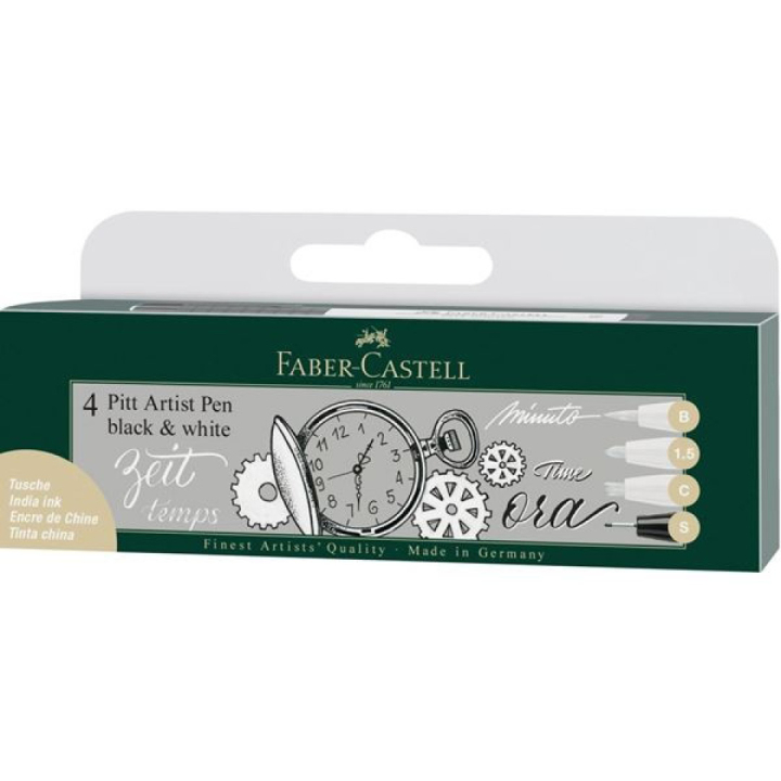 PITT Artist Pens 4-set Black & White i gruppen Pennor / Konstnärspennor / Tuschpennor hos Pen Store (107600)