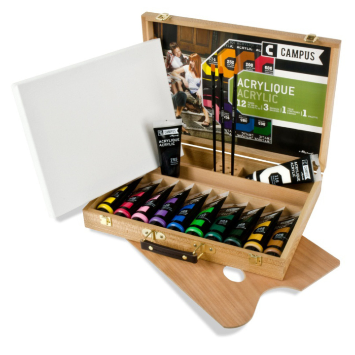 Akrylfärgset Campus Målarlåda 12x100 ml Tuber i gruppen Konstnärsmaterial / Konstnärsfärger / Akrylfärg hos Pen Store (108326)