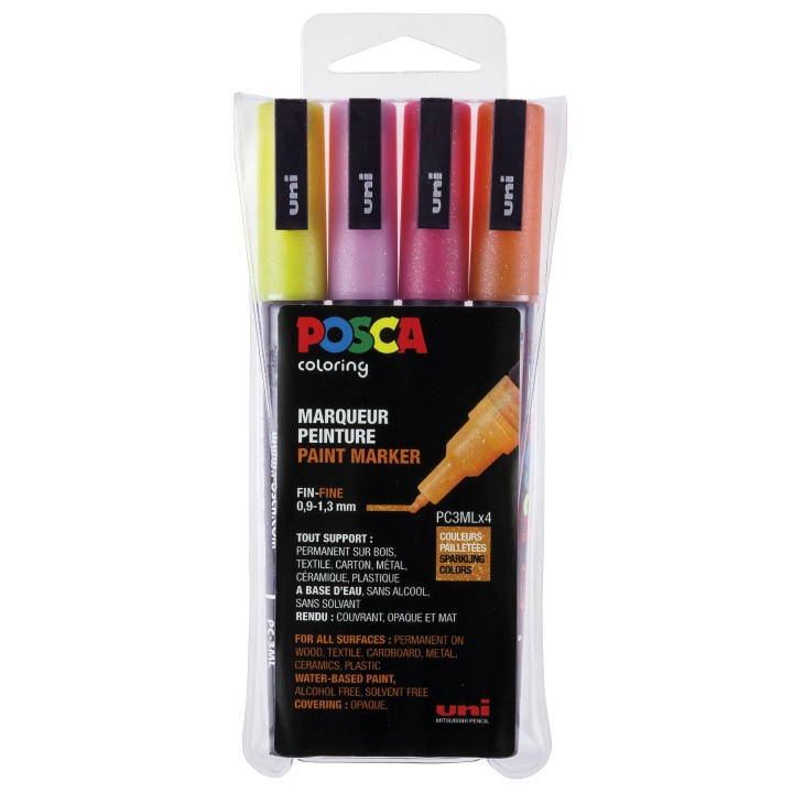 Posca PC-3M Glitter Red tones 4-set i gruppen Pennor / Konstnärspennor / Illustrationsmarkers hos Pen Store (110416)