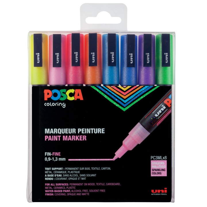 Posca PC-3M Glitter tones 8-set i gruppen Pennor / Konstnärspennor / Illustrationsmarkers hos Pen Store (110429)