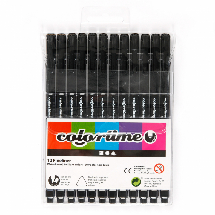Läs mer om Colortime Fineliner Black 12-set