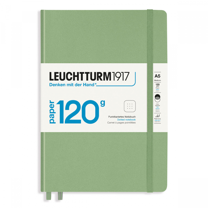 Läs mer om Leuchtturm1917 Notebook A5 120g Sage Olinjerad