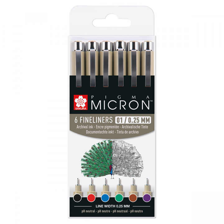 Pigma Micron 6-set 01 Basic Colours i gruppen Pennor / Produktserier / Pigma Micron hos Pen Store (125575)