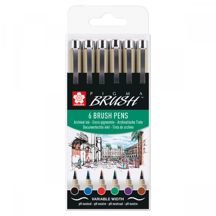 Pigma Brush 6-set Basic Colours i gruppen Pennor / Skriva / Fineliners hos Pen Store (125579)