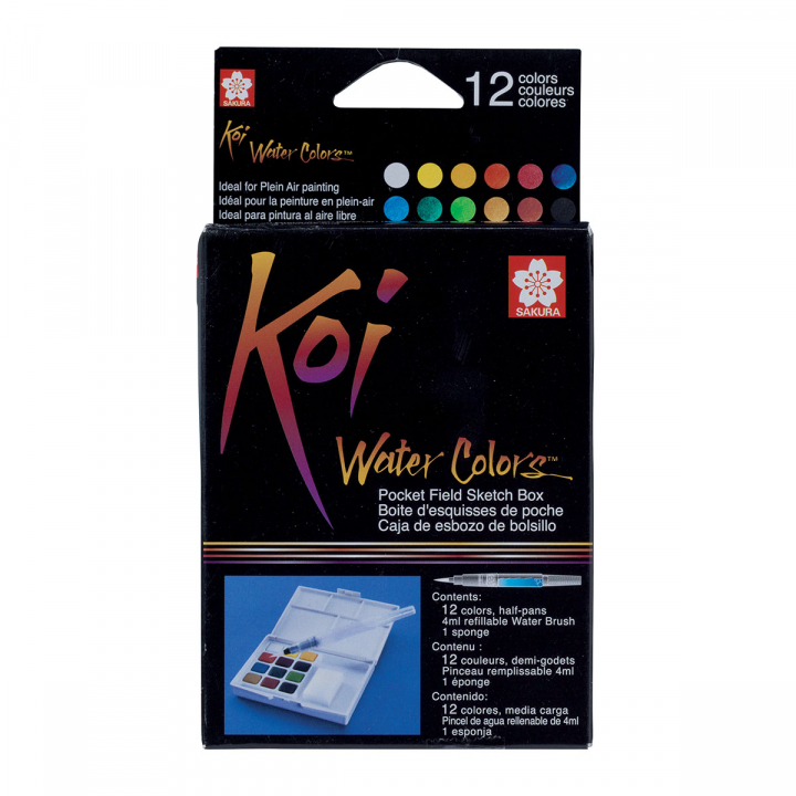 Koi Målarset Water Colors Sketch Box 12 + Pensel i gruppen Konstnärsmaterial / Färger / Akvarellfärg hos Pen Store (125610)