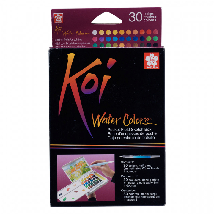 Koi Målarset Water Colors Sketch Box 30 + Pensel i gruppen Konstnärsmaterial / Färger / Akvarellfärg hos Pen Store (125615)