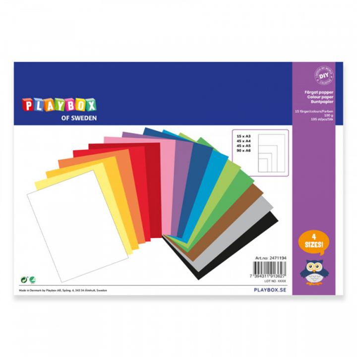 Läs mer om Playbox Färgat Papper olika storlekar5 Ark