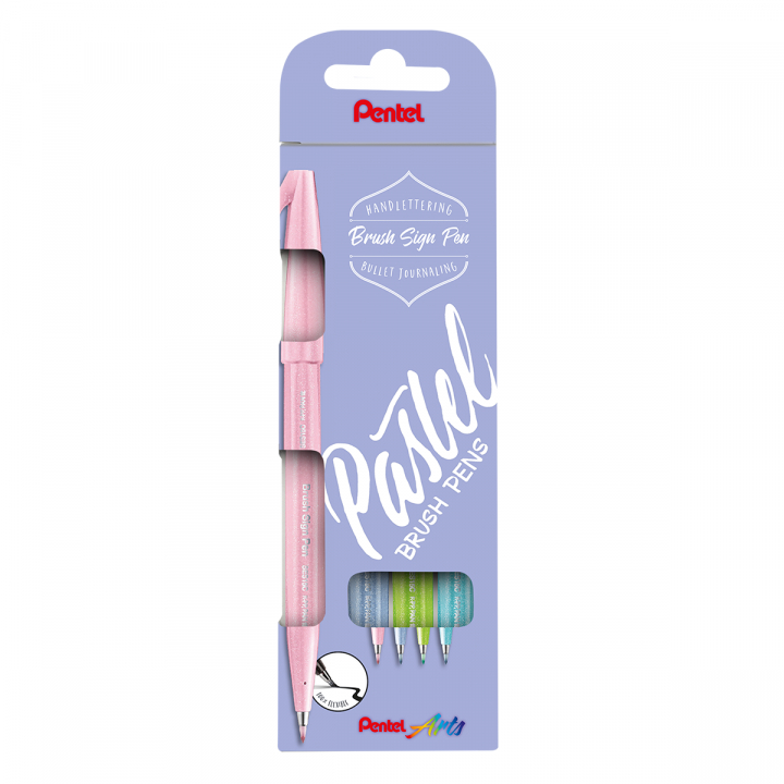 Läs mer om Pentel Fude Touch Sign Pen 4-set Pastel