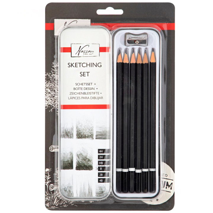Skiss-set plåtask 7-set i gruppen Konstnärsmaterial / Kritor och blyerts / Grafit och blyerts hos Pen Store (128529)