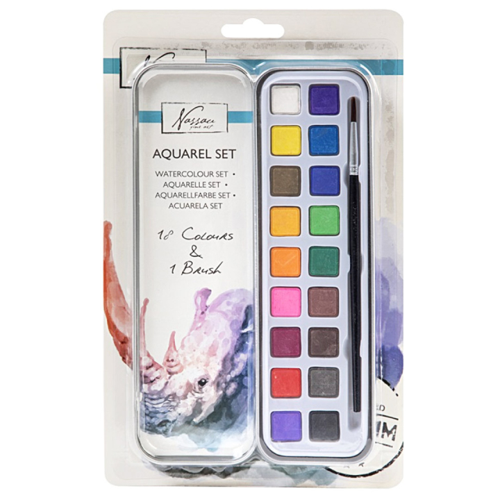 Akvarell-kit 18 färger + pensel i gruppen Konstnärsmaterial / Konstnärsfärger / Akvarellfärg / Akvarellfärg i kopp hos Pen Store (128538)