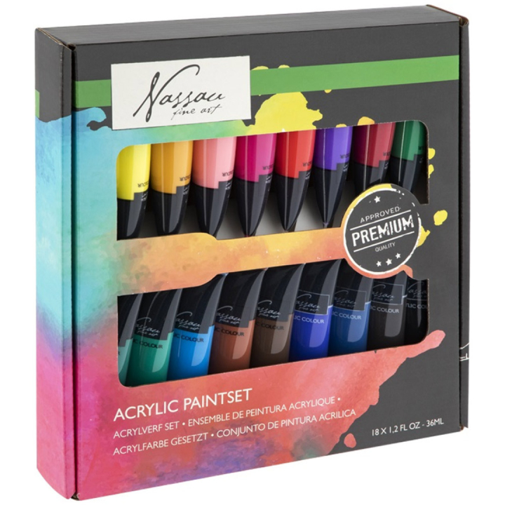 Akrylfärg 36 ml 18-set i gruppen Konstnärsmaterial / Konstnärsfärger / Akrylfärg hos Pen Store (128540)
