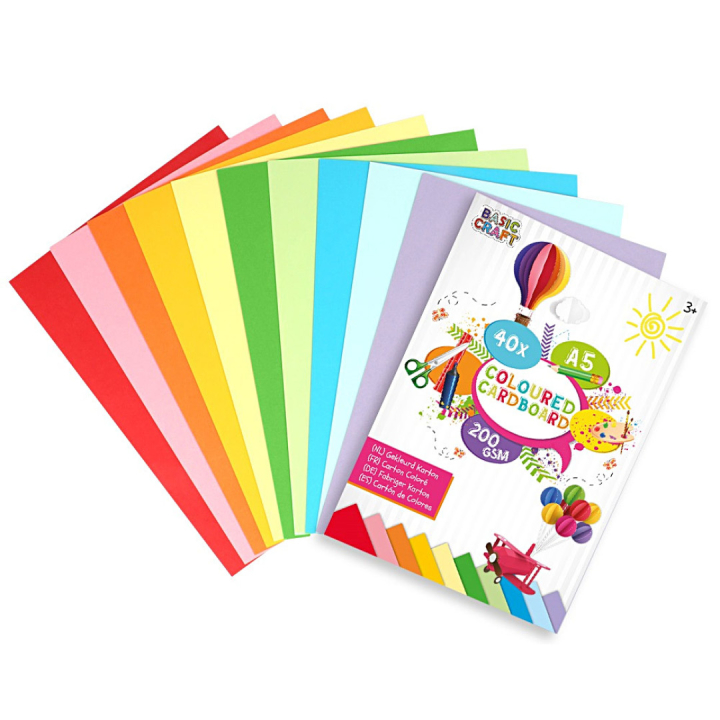 Färgad kartong 200g A5 40-pack i gruppen Kids / Barnpyssel och kreativitet / Pysselpapper och ritblock / Färgat papper för barn hos Pen Store (128567)