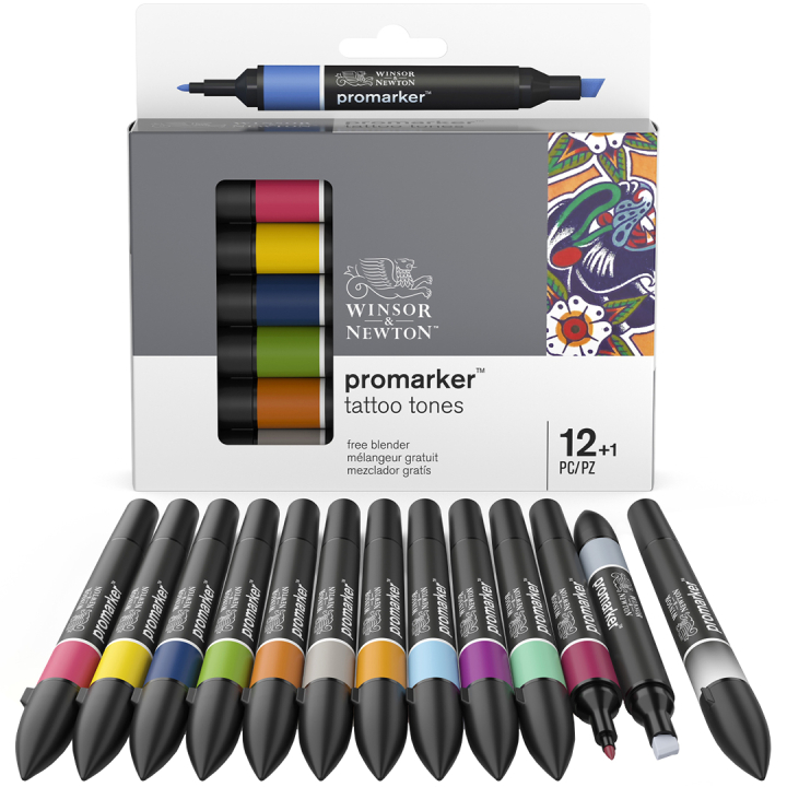 Promarker 12-set + Blender (Tattoo Tones) i gruppen Pennor / Konstnärspennor / Illustrationsmarkers hos Pen Store (128781)