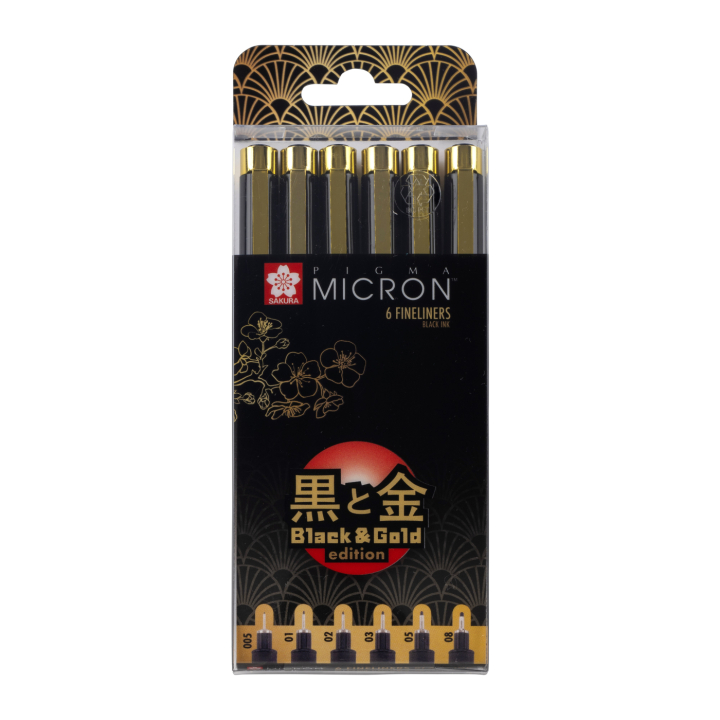Sakura Pigma Micron Black &amp; Gold Edition Fineliner 6-set
