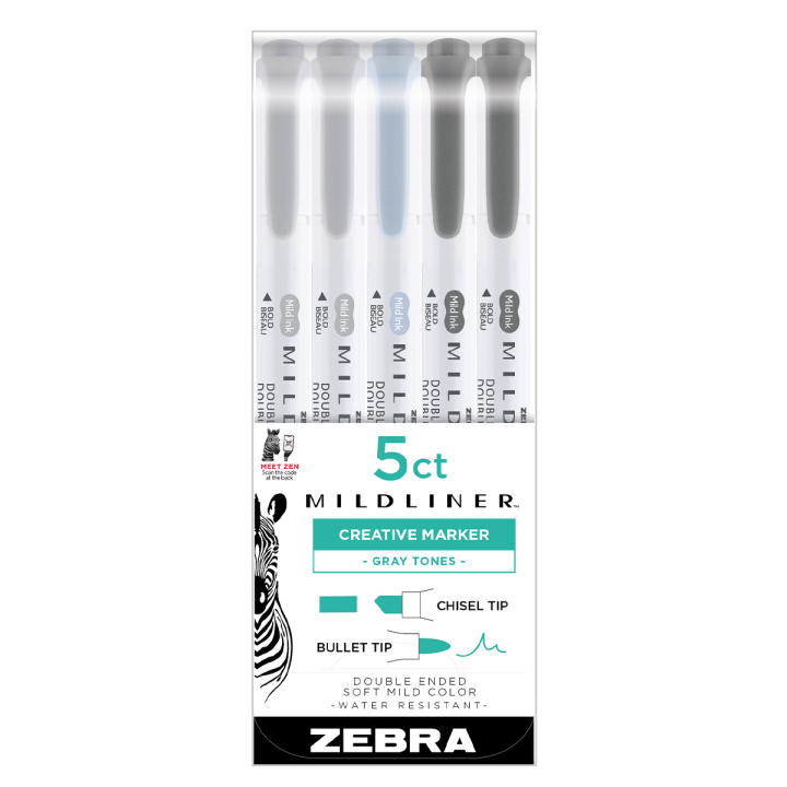 Läs mer om Zebra Mildliner 5-pack Gray Tones
