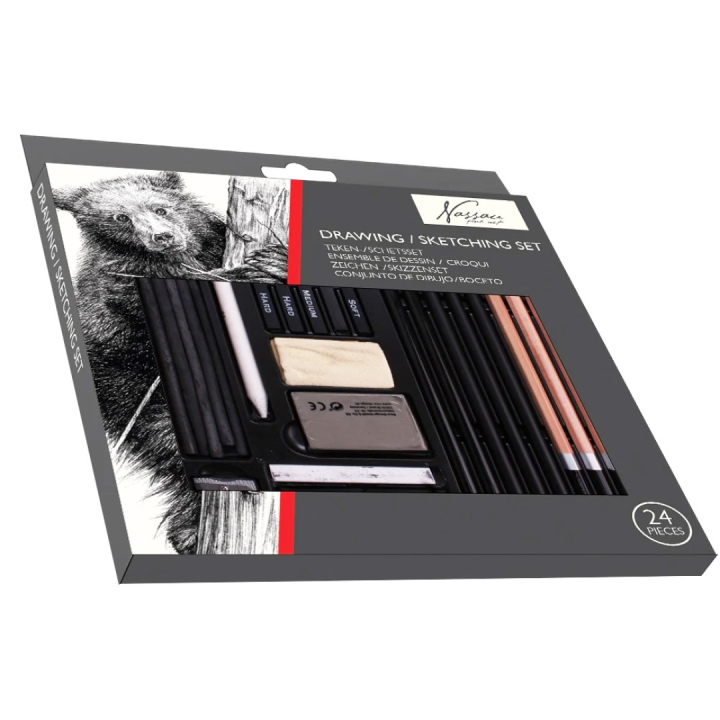 Skissa & Teckna 24-set i gruppen Konstnärsmaterial / Kritor och blyerts / Kolpennor och ritkol hos Pen Store (129355)