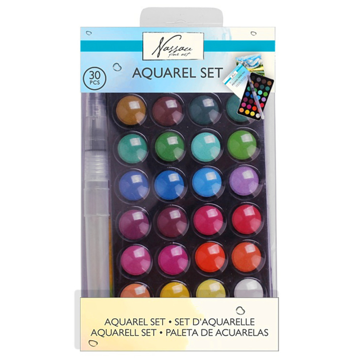 Akvarellfärger 28-set + vattenpensel & papper i gruppen Konstnärsmaterial / Konstnärsfärger / Akvarellfärg / Akvarellfärg i kopp hos Pen Store (129361)