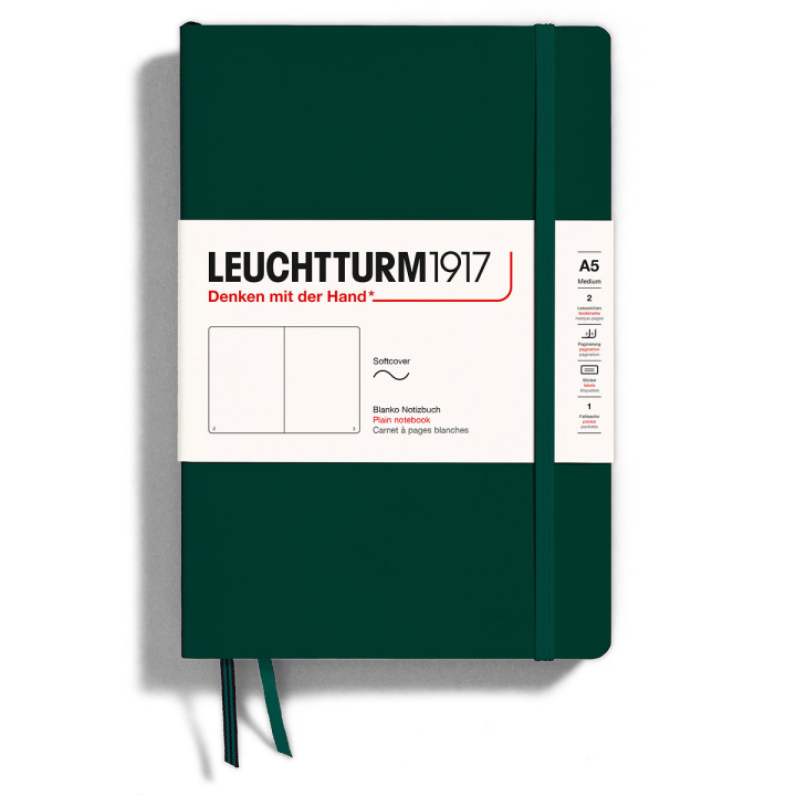 Läs mer om Leuchtturm1917 Notebook A5 Softcover Forest Green Olinjerad
