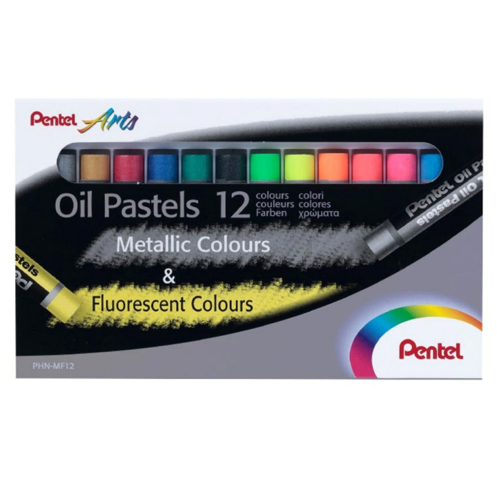 Oljepastell Fluo & Metallic 12-set i gruppen Konstnärsmaterial / Kritor och blyerts / Pastellkritor hos Pen Store (129513)