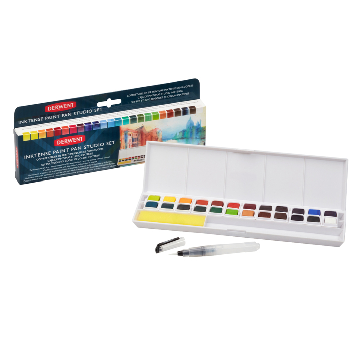 Inktense Akvarellfärg Studio 24-set halvkoppar i gruppen Konstnärsmaterial / Färger / Akvarellfärg hos Pen Store (129546)