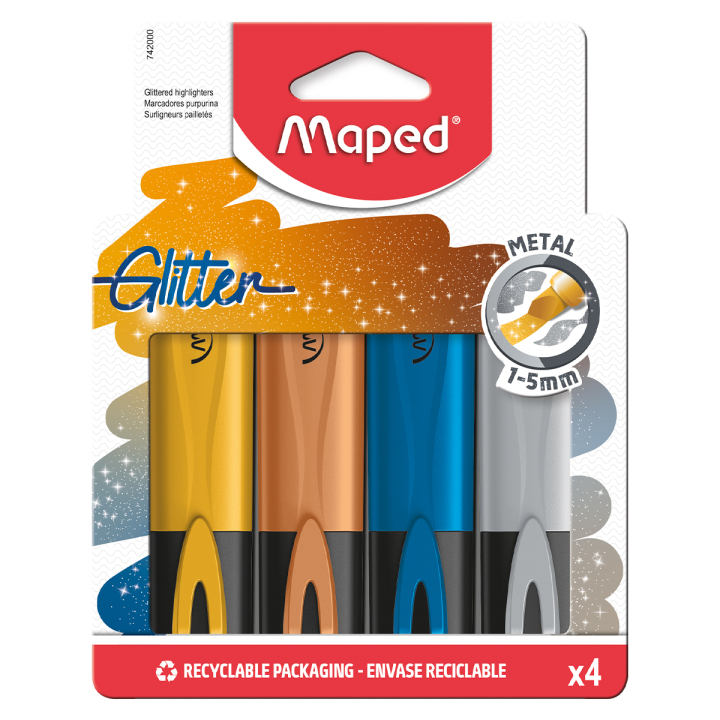 Läs mer om Maped Glittriga överstrykningspennor Metallic 4-pack