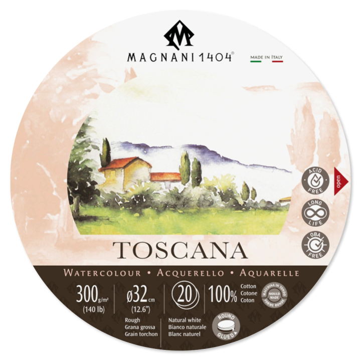 Läs mer om Magnani Akvarellblock Rund Toscana 100% Bomull 300g 32 cm 20 ark