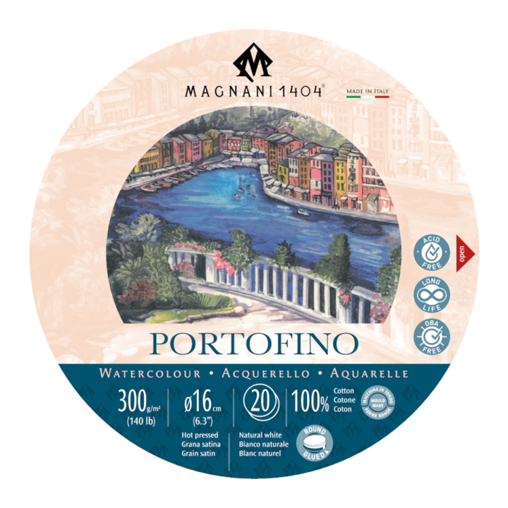 Läs mer om Magnani Akvarellblock Rund Portofino 100% Bomull 300g 16 cm 20 ark