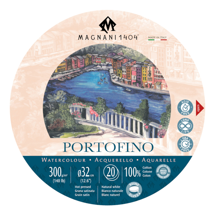Läs mer om Magnani Akvarellblock Rund Portofino 100% Bomull 300g 32 cm 20 ark