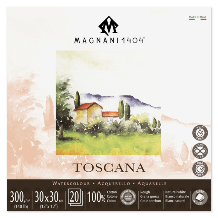 Läs mer om Magnani Akvarellblock Toscana 100% Bomull 300g Grov Gräng 30x30 cm 20 ark