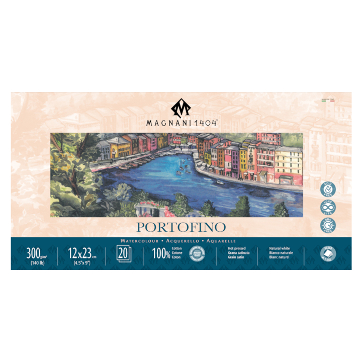 Akvarellblock Portofino 100% Bomull 300g Satin 12x23 cm 20 ark i gruppen Papper & Block / Konstnärsblock / Akvarellblock hos Pen Store (129680)