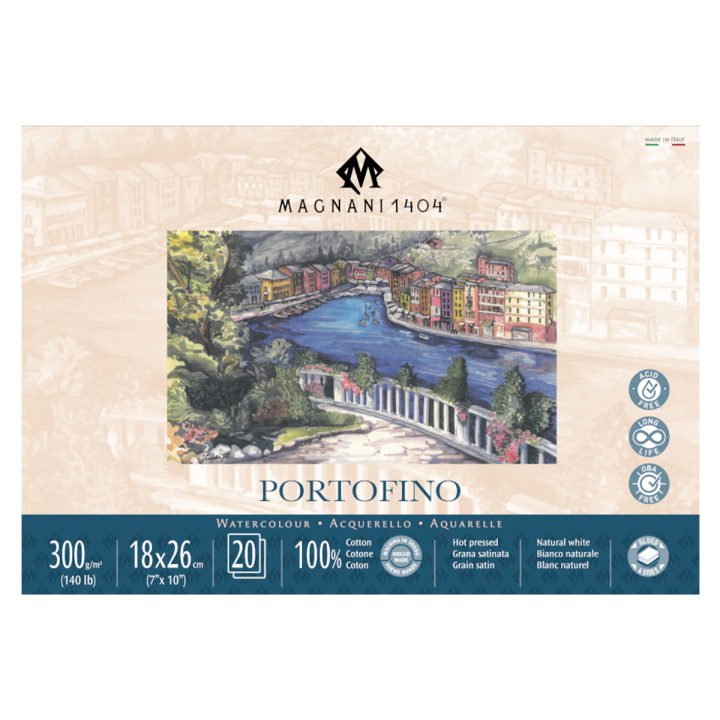 Läs mer om Magnani Akvarellblock Portofino 100% Bomull 300g Satin 18x26 cm 20 ark