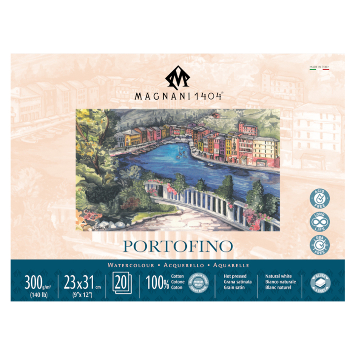 Läs mer om Magnani Akvarellblock Portofino 100% Bomull 300g Satin 23x31 cm 20 ark
